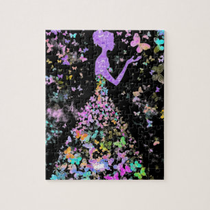 Farbenfrohe Butterfly Girl Jigsaw Puzzle - Malerei