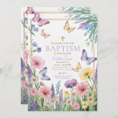 Farbenfrohe Butterfly Girl Taufe Gold Cross Blume Einladung (Vorne/Hinten)