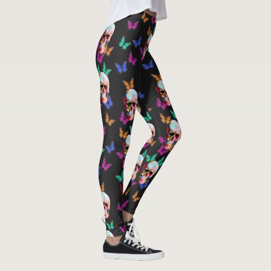 Farbenfrohe Butterfly Gothic Sugar Skull Leggings (Rechts)
