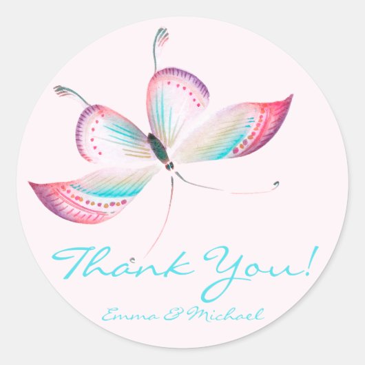 Farbenfrohe Butterfly | Hochzeit Danke, Stickers (Vorderseite)