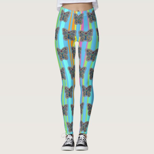 Farbenfrohe Butterfly-Mosaikmuster Leggings (Vorderseite)