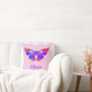Farbenfrohe Butterfly-Muster personalisiert rosa Kissen