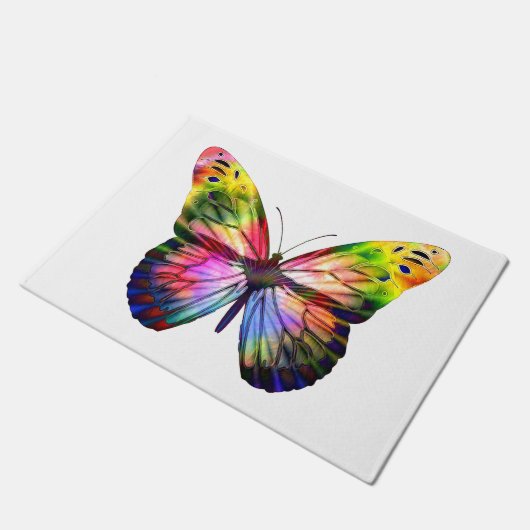 Farbenfrohe Butterfly Papillon Illustration Fußmatte (Schrägansicht)