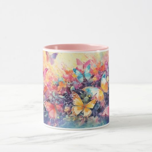 Farbenfrohe Butterfly Schwarz Design Keramik Tasse (Zentrum)