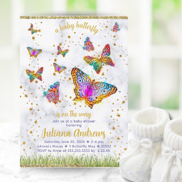 Farbenfrohe Butterfly Thema Elegantes Baby-Dusche Einladung