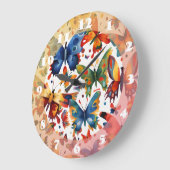 Farbenfrohe Butterfly zeichnend Große Wanduhr (Winkel)