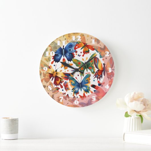 Farbenfrohe Butterfly zeichnend Große Wanduhr (Zuhause)