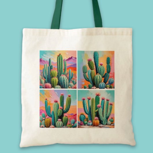 Farbenfrohe Cacti Tote Tasche
