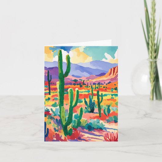 Farbenfrohe Cactus Watercolor Stationery Karte (Vorderseite)