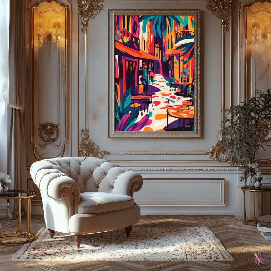 Farbenfrohe Cafeteria im Fauvist Stil Leinwanddruck