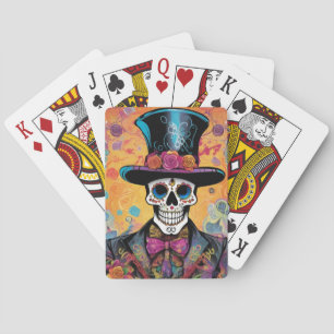 Farbenfrohe Calavera : Tag des Toten Skeletts Spielkarten