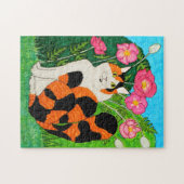Farbenfrohe Calico Katze Pink Orientalische Poppie Puzzle (Horizontal)