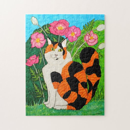 Farbenfrohe Calico Katze Pink Orientalische Poppie Puzzle (Vertikal)