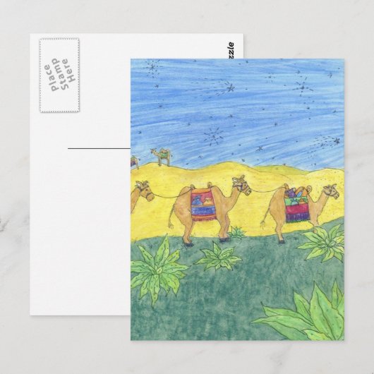 farbenfrohe Camels Postkarte (Vorne/Hinten)