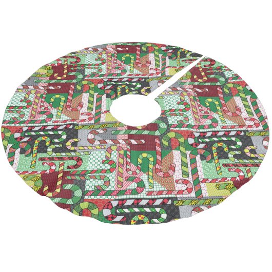Farbenfrohe Candy Canes Polyester Weihnachtsbaumdecke (Schrägansicht)