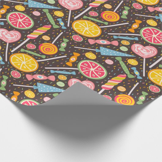 Farbenfrohe Candy Explosion Lollipop Blue Orange R Geschenkpapier (Ecke)