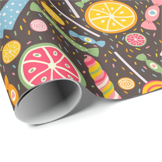 Farbenfrohe Candy Explosion Lollipop Blue Orange R Geschenkpapier (Rolleneckpunkt)