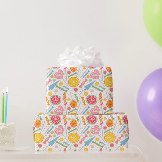 Farbenfrohe Candy Explosion Lollipop Orange Rosa Geschenkpapier (Partygeschenke)