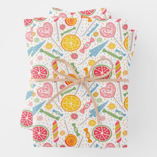 Farbenfrohe Candy Explosion Lollipop Orange Rosa Geschenkpapier Set (Beispiel)