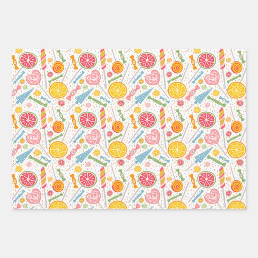 Farbenfrohe Candy Explosion Lollipop Orange Rosa Geschenkpapier Set (Vorderseite)