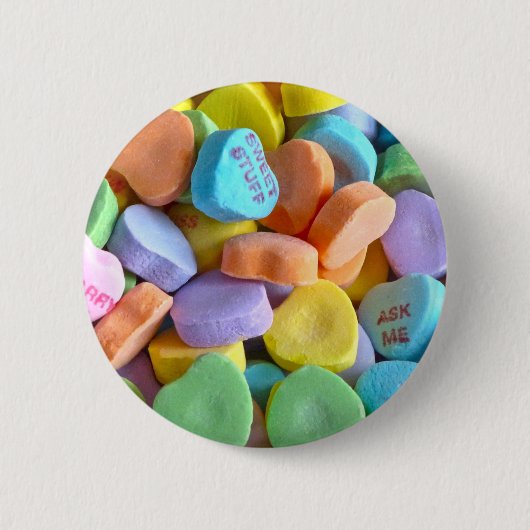 Farbenfrohe Candy Hearts Button (Vorderseite)
