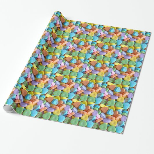 Farbenfrohe Candy Hearts Geschenkpapier (Ungerollt)