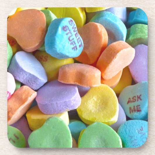 Farbenfrohe Candy Hearts Getränkeuntersetzer (Vorderseite)