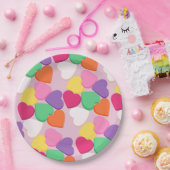Farbenfrohe Candy Hearts Pappteller (Party)