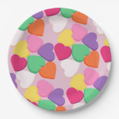 Farbenfrohe Candy Hearts Pappteller (Vorderseite)