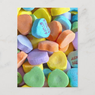 Farbenfrohe Candy Hearts Postkarte