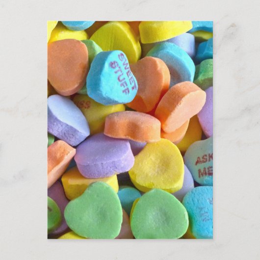Farbenfrohe Candy Hearts Postkarte (Vorderseite)