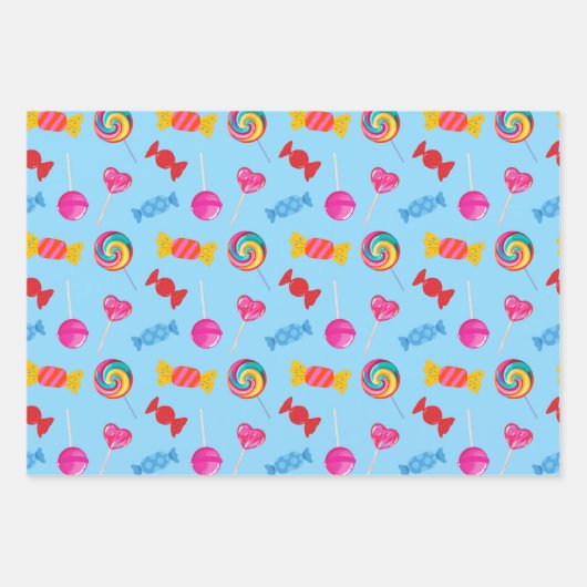 Farbenfrohe Candy & Lollipop Muster Geschenkpapier Set (Vorderseite 2)