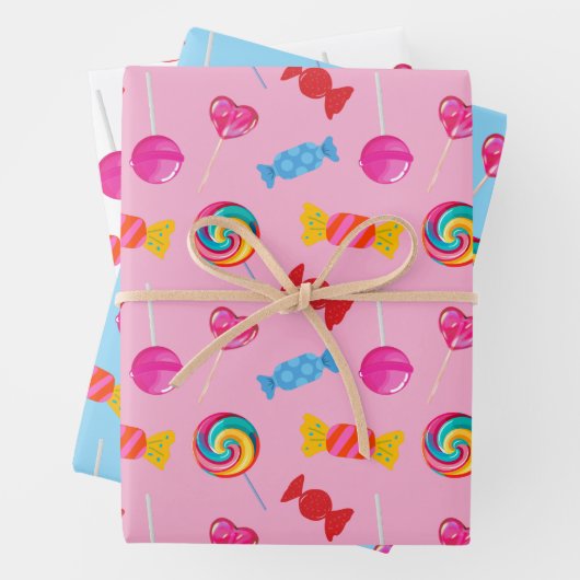 Farbenfrohe Candy & Lollipop Muster Geschenkpapier Set (Beispiel)