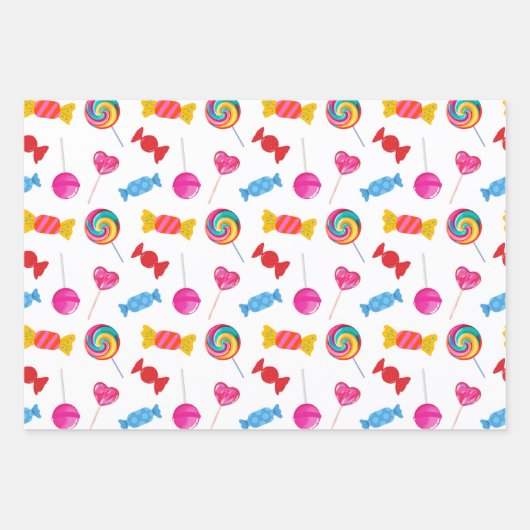 Farbenfrohe Candy & Lollipop Muster Geschenkpapier Set (Vorderseite 3)