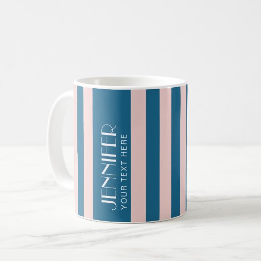 Farbenfrohe Candy Nautical Blue Modern Stripes Kaffeetasse (Vorderseite Links)