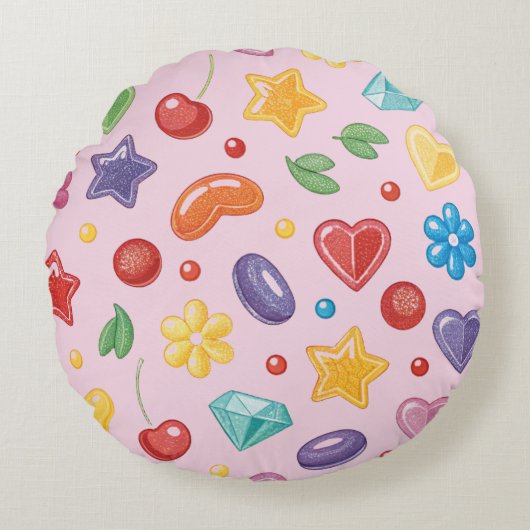"Farbenfrohe Candy Star Round Kissen (Vorderseite)