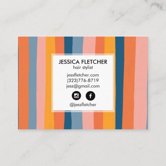 Farbenfrohe Candy Stripes Minimalistisch Cool Chic Visitenkarte (Rückseite)