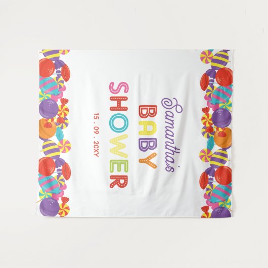 Farbenfrohe Candy Theme Babydusche Hintergrund Wandteppich (Vorderseite (Horizontal))