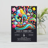 Farbenfrohe Candy Wonderland Geburtstag Einladung (Stehend Vorderseite)