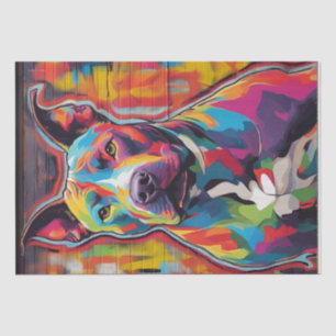 Farbenfrohe Canine Chaos: Ein Pop Art Pitbull Seidenpapier