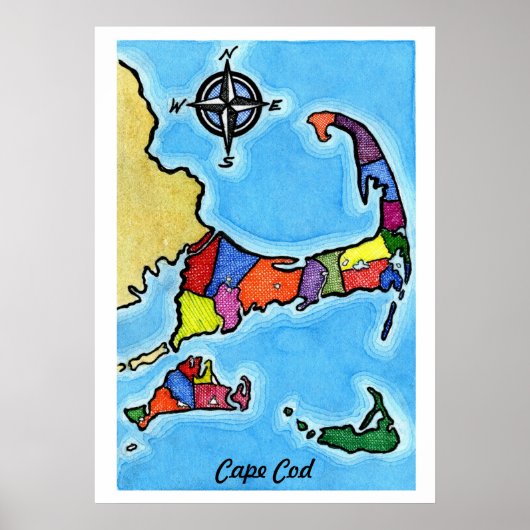 Farbenfrohe Cape Cod Map Poster (Vorne)