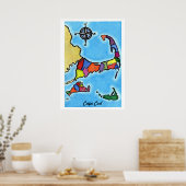 Farbenfrohe Cape Cod Map Poster (Küche)