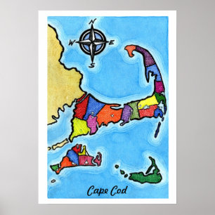 Farbenfrohe Cape Cod Map Poster