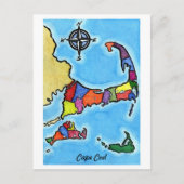 Farbenfrohe Cape Cod Map Postkarte (Vorderseite)