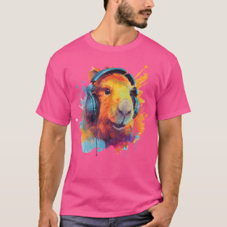 Farbenfrohe Capybara mit Kopfhörern farbenfroh Cap T-Shirt