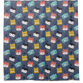Farbenfrohe Cartoon Cat Faces on Blue Duschvorhang (Vorderseite)