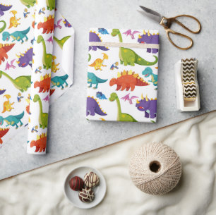 Farbenfrohe Cartoon-Dinosaurier-Kinder nahtlose Mu Geschenkpapier