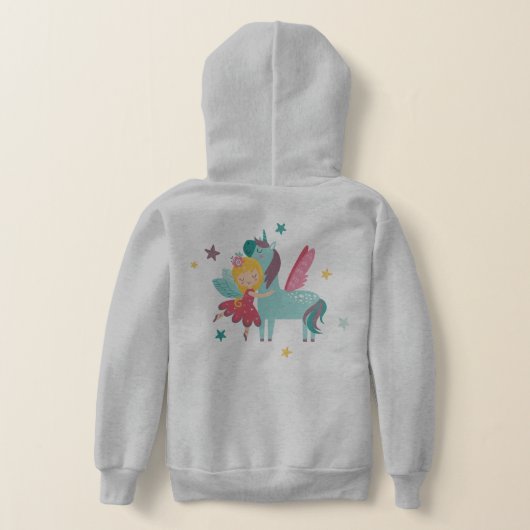 Farbenfrohe Cartoon Fee und Einhorn Hoodie (AblageHinten)