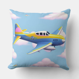 Farbenfrohe Cartoon-Flugzeuge im hellen Himmel Kissen