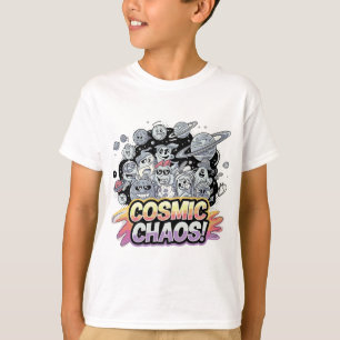 Farbenfrohe Cartoon Galaxie mit dynamischen Planet T-Shirt